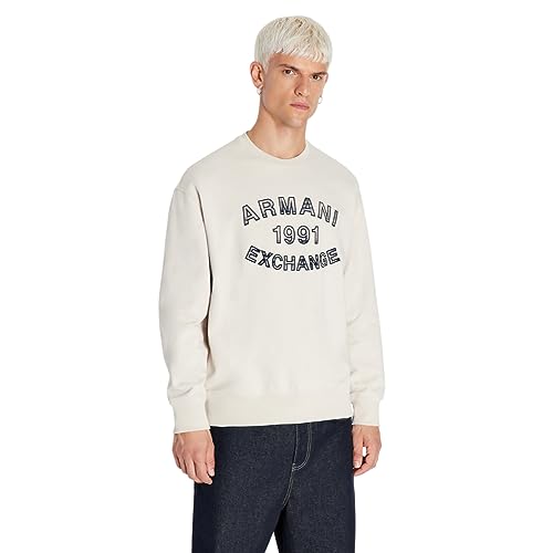 Armani Exchange Herren Cotton French Terry Embroidered Plaid Logo Pullover Sweatshirt, Moonstruck, S EU von Armani Exchange