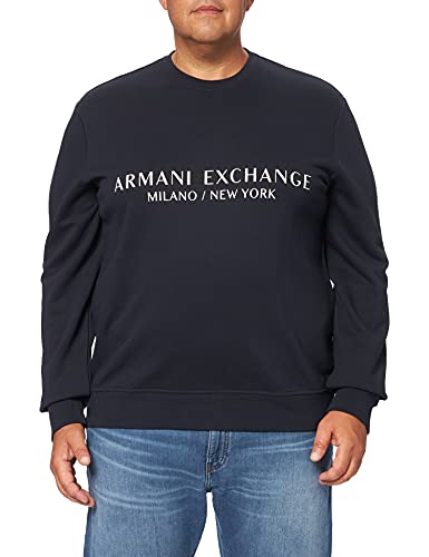 Armani Exchange Herren Crew Neck, Front Extended Logo Sweatshirt, Blau, M von Armani Exchange