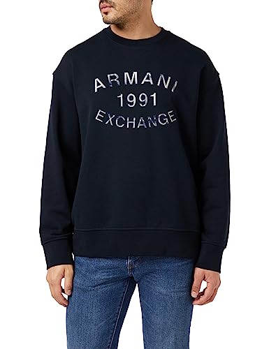 Armani Exchange Herren Crew Neck, Front Logo Print, Cuffed Sweatshirt, Blau, XL EU von Armani Exchange