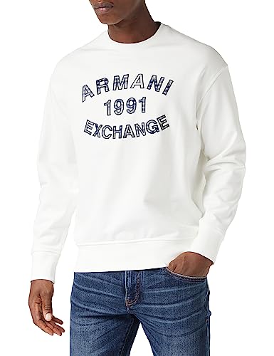 Armani Exchange Herren Crew Neck, Front Logo Print, Cuffed Sweatshirt, Weiß, L EU von Armani Exchange