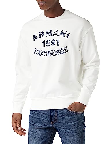 Armani Exchange Herren Crew Neck, Front Logo Print, Cuffed Sweatshirt, Weiß, XL EU von Armani Exchange