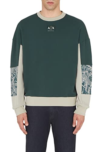 Armani Exchange Herren Dreifarbiges Fleecesweatshirt mit Rundhalsausschnitt Sweatshirt, Green G/Lon. Fog/G, S von Armani Exchange