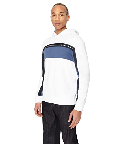 Armani Exchange Herren Dreifarbiges Kapuzen Bio-Baumwolle. Hooded Sweatshirt, White/True Navy, XS von Armani Exchange