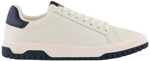 Armani Exchange Herren Duck, Leather, Back Logo Sneaker, Off White+Navy, 41.5 EU von Armani Exchange