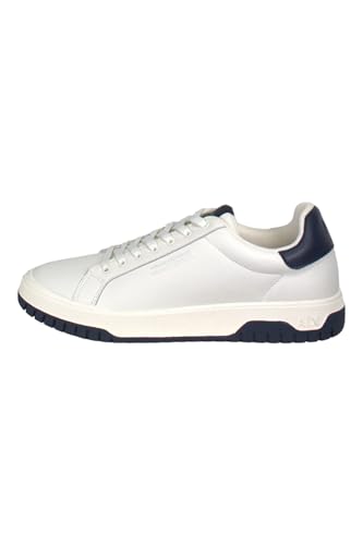 Armani Exchange Herren Duck, Leather, Back Logo Sneaker, Off White+Navy, 42.5 EU von Armani Exchange