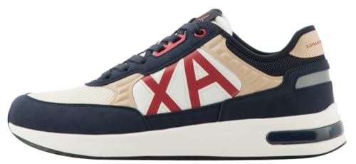 Armani Exchange Herren Dusseldorf Embossed Geometric Motifs Sneaker, Navy+ Safari+ red, 45 EU von Armani Exchange