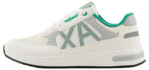 Armani Exchange Herren Dusseldorf Embossed Geometric Motifs Sneaker, Off White+ Gray+ Green, 40.5 EU von Armani Exchange