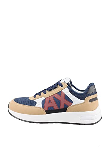 Armani Exchange Herren Dusseldorf Embossed Geometric Motifs Sneaker, TAN+Navy+RED, 42 EU von Armani Exchange