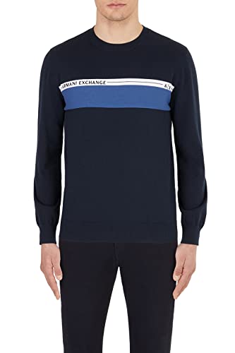 Armani Exchange Herren Echte Baumwolle, Rundhalsausschnitt, Farbblock vorne. Pullover Sweater, True Navy, XXL von Armani Exchange