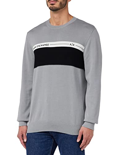 Armani Exchange Herren Echte Baumwolle, Rundhalsausschnitt, Farbblock vorne. Pullover Sweater, Zinc Black, S von Armani Exchange