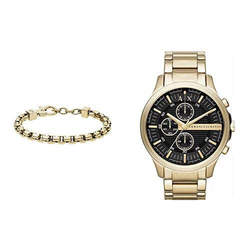 Armani Exchange Herren-Edelstahlarmband mit Karabinerverschluss Exchange Chronograph Edelstahluhr, goldfarben von Armani