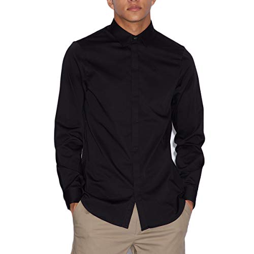 Armani Exchange Herren Smart Stretch Satin Freizeithemd, Schwarz, M von Armani Exchange
