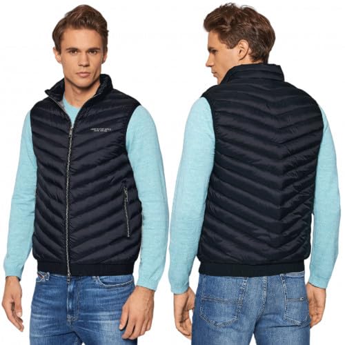 Armani Exchange Herren Gesteppte echten Daunen Weste, Marineblau/Grau meliert, Large von Armani Exchange