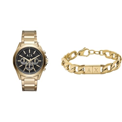 Armani Exchange Herren Goldfarbene Edelstahl Uhr und Armband, Set von Armani Exchange