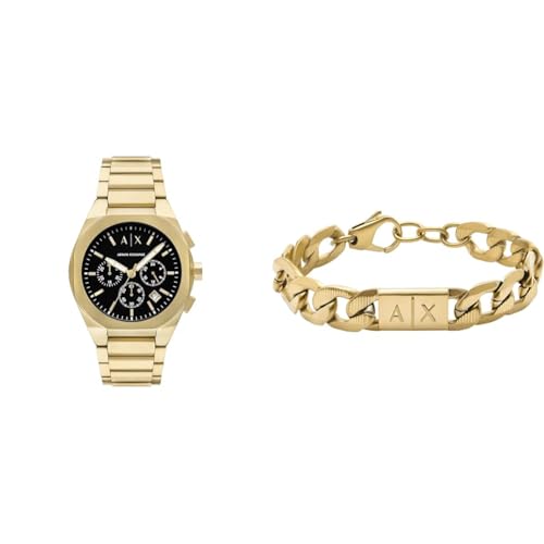 Armani Exchange Herren Goldfarbene Edelstahl Uhr und Armband, Set von Armani Exchange