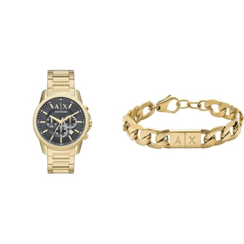 Armani Exchange Herren Goldfarbene Edelstahl Uhr und Armband, Set von Armani Exchange