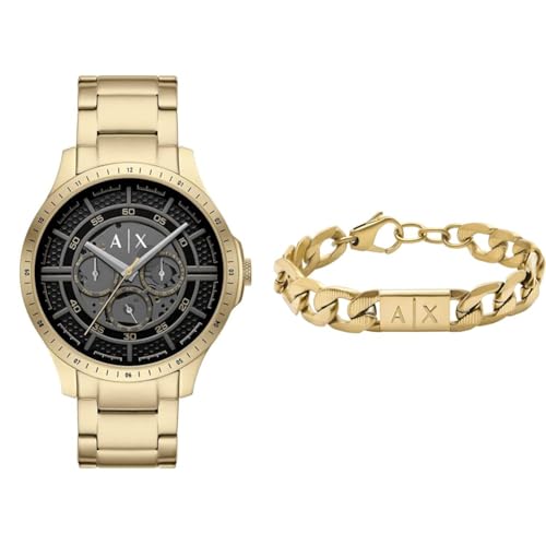 Armani Exchange Herren Goldfarbene Edelstahl Uhr und Armband, Set von Armani Exchange