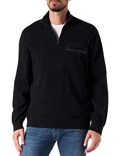 Armani Exchange Herren High Neck With Zip, Printed Logo On Front Sweater, Schwarz, S von Armani Exchange