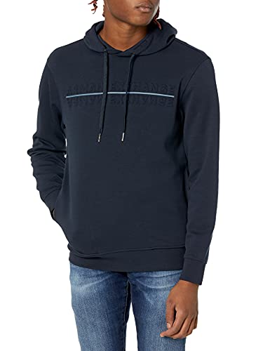 Armani Exchange Herren Hooded Sweatshirt With Ton Sur Ton Mirrored Logo On Front And Contrast Stripe On Front Hooded Sweatshirt, Blau, XS von Armani Exchange
