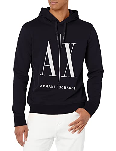 Armani Exchange Herren Hoodie, Maxi Print Logo on Front Sweatshirt, Blue, XXL von Armani Exchange