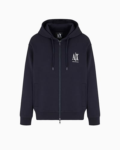 Armani Exchange Herren Icon Project, Emboidered Logo, Full Zip Kapuzenpullover, Deep Navy, L von Armani Exchange