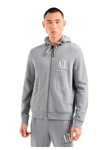 Armani Exchange Herren Icon Project Kapuzen-sweatshirt, Bestickt mit Reißverschluss Sweatshirt, Bc09 Grau, M von Armani Exchange