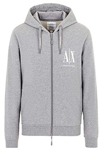 Armani Exchange Herren Icon Project Kapuzen-sweatshirt, Bestickt mit Reißverschluss Sweatshirt, Bc09 Grau, XL von Armani Exchange