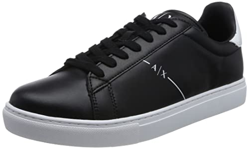 Armani Exchange Herren Lace Up, Side Line Logo, Back Color Detail Sneaker, Black+OP.White, 44 EU von Armani Exchange