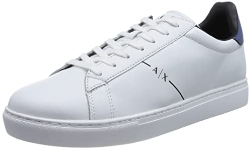 Armani Exchange Herren Lace Up, Side Line Logo, Back Color Detail Sneaker, OP.White+Blue, 45 EU von Armani Exchange