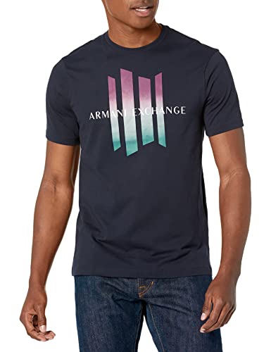 Armani Exchange Herren Lines-Logo T-Shirt, Marineblau, XL von Emporio Armani