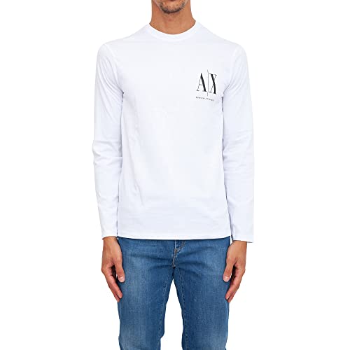 Armani Exchange Herren Long Sleeves, Front Print Logo T-Shirt, Weiß, L von Armani Exchange