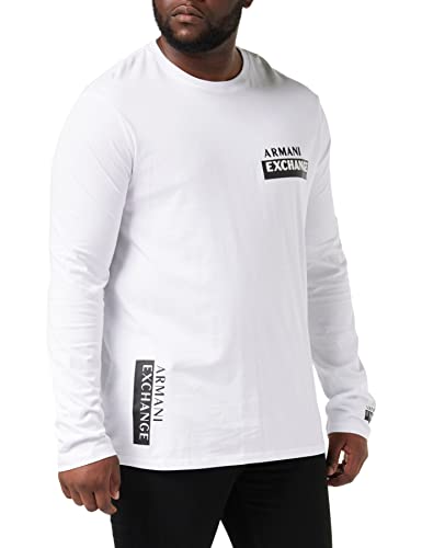 Armani Exchange Herren Long Sleeves, Logo On Front, Round Neck T-Shirt, Weiß, XL von Armani Exchange