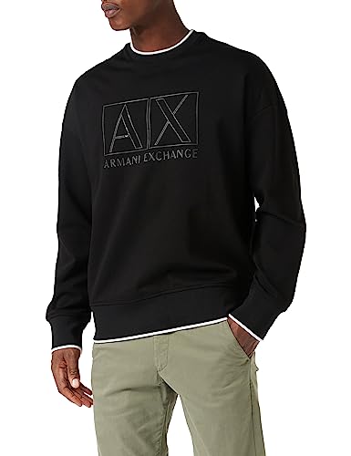 Armani Exchange Herren Long Sleeves, Square Logo Blocks, Hem Contrast Line Sweatshirt, Schwarz, XL EU von Armani Exchange