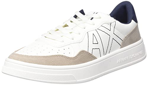 Armani Exchange Herren Men's Suede Detail, Front Logo Patch, Off White + Beige Sneaker, 40 EU von Armani Exchange