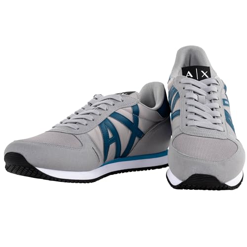 Armani Exchange Herren Micro Suede, Comfort Fit, lace up Sneaker, Grey/Petrol, 45 EU von Armani Exchange