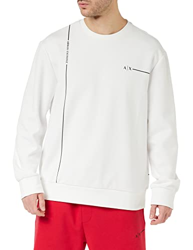 Armani Exchange Herren Nachhaltig, Logo-Linien-Detail, Rundhalsausschnitt Pullover Sweater, White, XXL von Armani Exchange