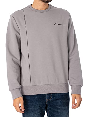 Armani Exchange Herren Nachhaltig, Logo-Linien-Detail, Rundhalsausschnitt Pullover Sweater, Zinc, XL von Armani Exchange