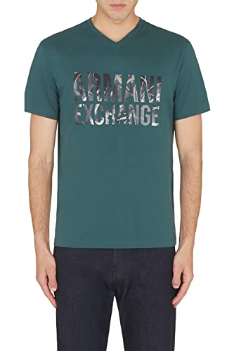 Armani Exchange Herren Nachhaltiger Stoff, Normale Passform, gedrucktes Logo, V-Ausschnitt T-Shirt, Green Gables, M von Armani Exchange