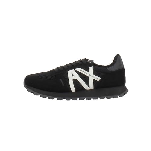 Armani Exchange Herren Openwork Side, Contrast Logo, Microsuede Inserts Sneaker, Black, 42 EU von Armani Exchange