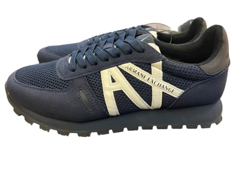 Armani Exchange Herren Openwork Side, Contrast Logo, Microsuede Inserts Sneaker, Blue, 39 EU von Armani Exchange