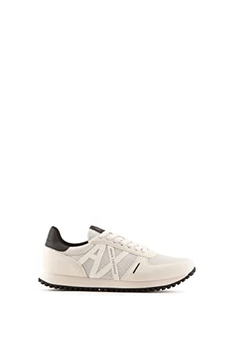 Armani Exchange Herren Openwork Side, Contrast Logo, Microsuede Inserts Sneaker, White, 43.5 EU von Armani Exchange