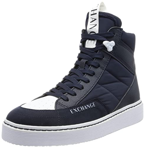 Armani Exchange Herren Poly Leather Inserts, Micro Logo, Printed Suede Skate Shoe, Navy+OP.White, 43 EU von Armani Exchange