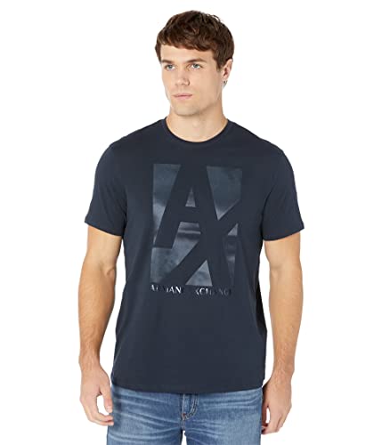 Armani Exchange Herren Printed Logo On Front, Round Neck T-Shirt, Navy, L von Armani Exchange