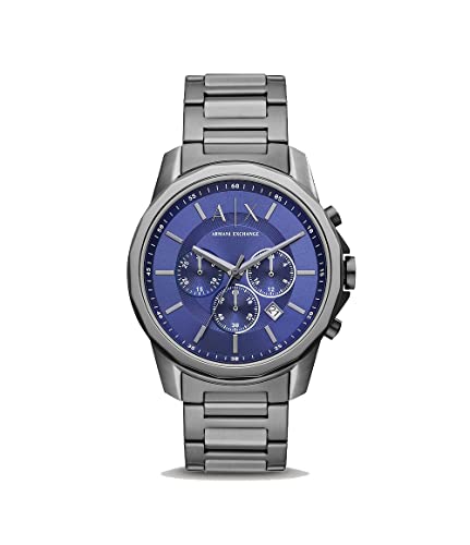 Armani Exchange Silver Tone Watch for Men, Quarz-Chronographenwerk und 44mm Gehäusegröße mit Edelstahlarmband, Silberton und Dunkelblau von Armani Exchange