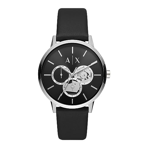 Armani Exchange Uhr für Männer , Quarzwerk, 42MM Schwarzes Edelstahlgehäuse mit einem Lederarmband, AX2745 von Armani Exchange