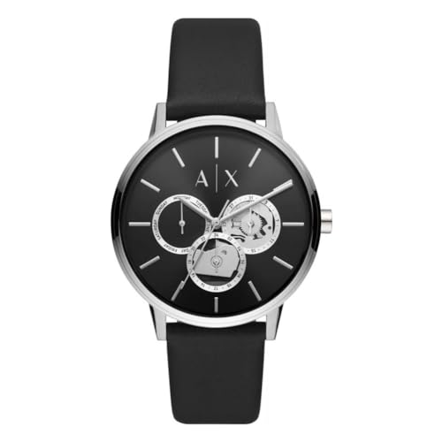 Armani Exchange Uhr für Männer, Quarzwerk, 42MM Schwarzes Edelstahlgehäuse mit einem Lederarmband, AX2745 von Armani Exchange