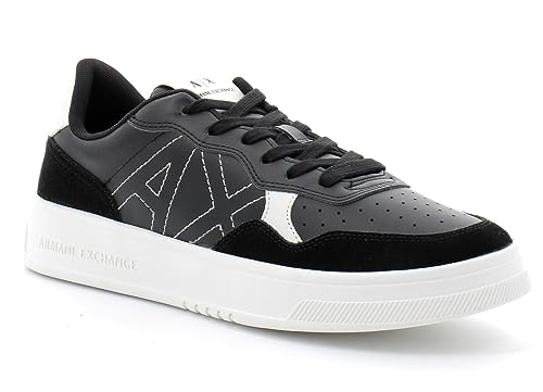 Armani Exchange Herren Mens, Suede Detail, Front Logo Patch, Sneaker, Black +, Schwarz, 39 EU von Armani Exchange
