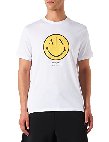 Armani Exchange Herren Short Sleeves, Smiley Logo T-Shirt, White Aspen Gold, XL von Armani Exchange