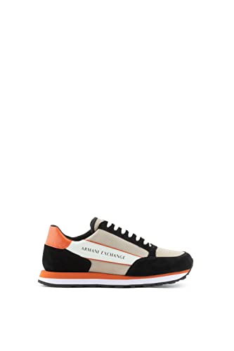 Armani Exchange Herren Side Extended Logo, Suede Inserts Sneaker, Black/Orange, 41.5 EU von Armani Exchange