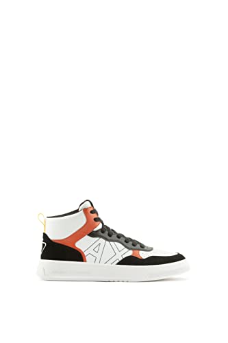 Armani Exchange Herren Side Sewn Logo, Cow Suede Details, high top Sneaker, Black/Orange, 41 EU von Armani Exchange